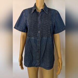 Pre-owned 220 Hickory short sleeve jean button shirt, size LGE, TG